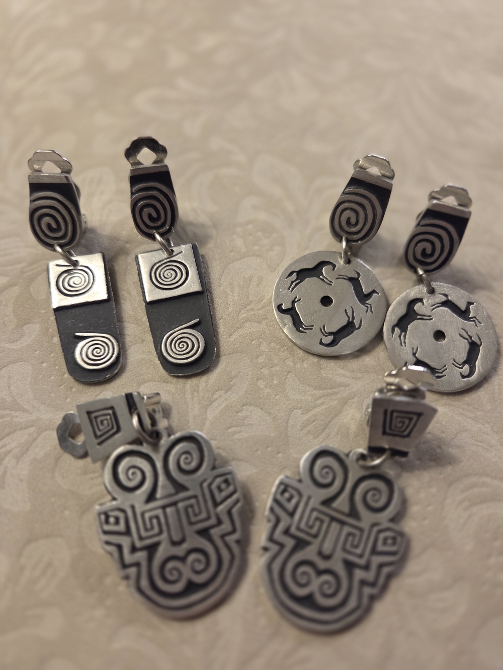 Three Alice Seely Urban Fetishes Handcrafted Silver-Tone Earrings